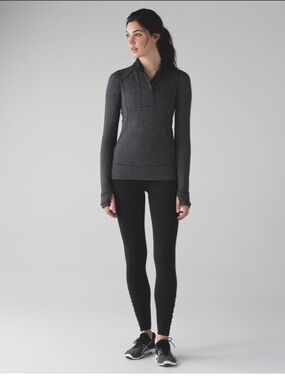 Lululemon Heathered Grey Black Run Running Outdoor Gym Think Fast Pullover 6